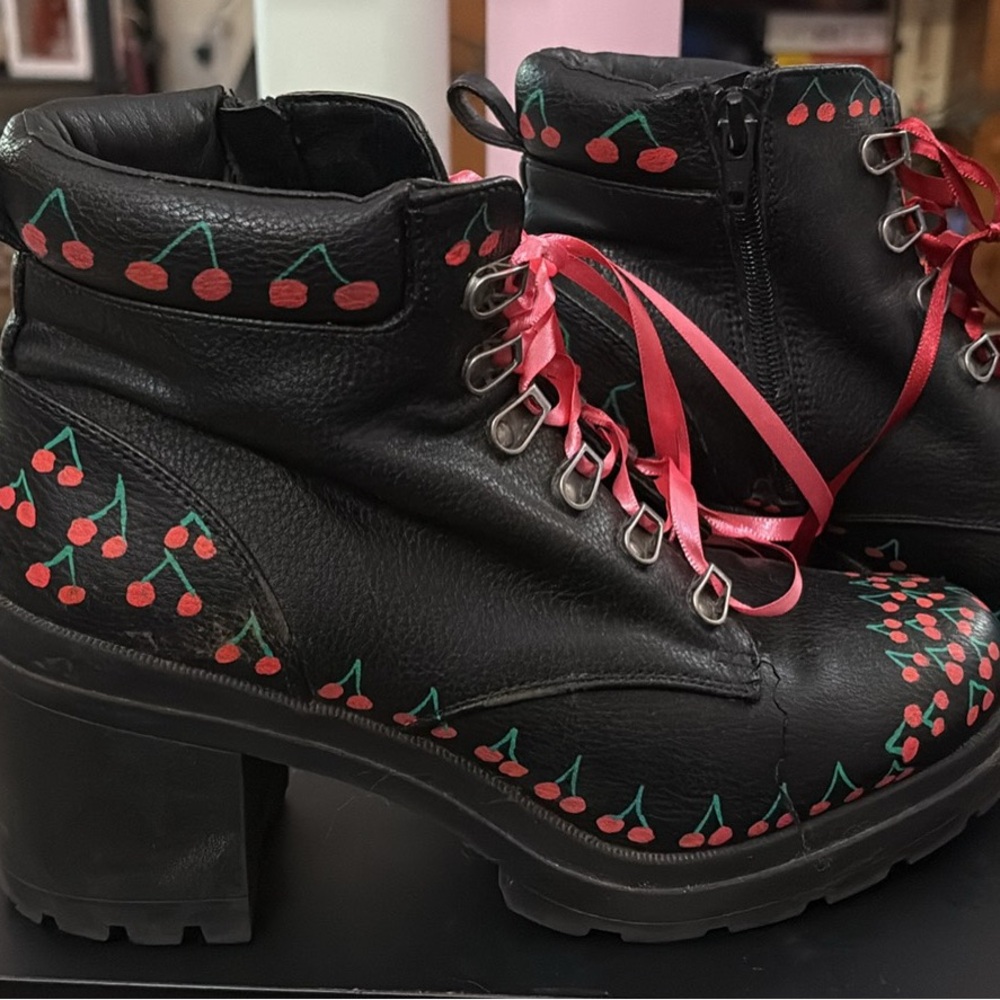 Black Cherry-Patterned Women's Boots - image 1